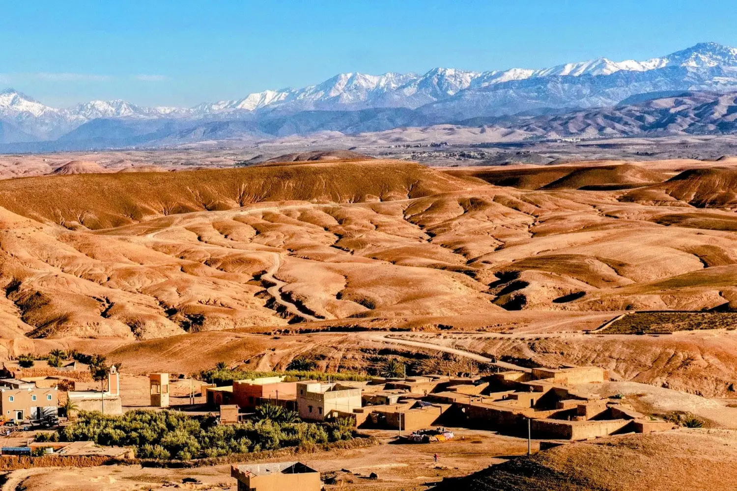 Authentic Berber village and wide landscapes in Agafay Desert Morocco Agafay Desert tour