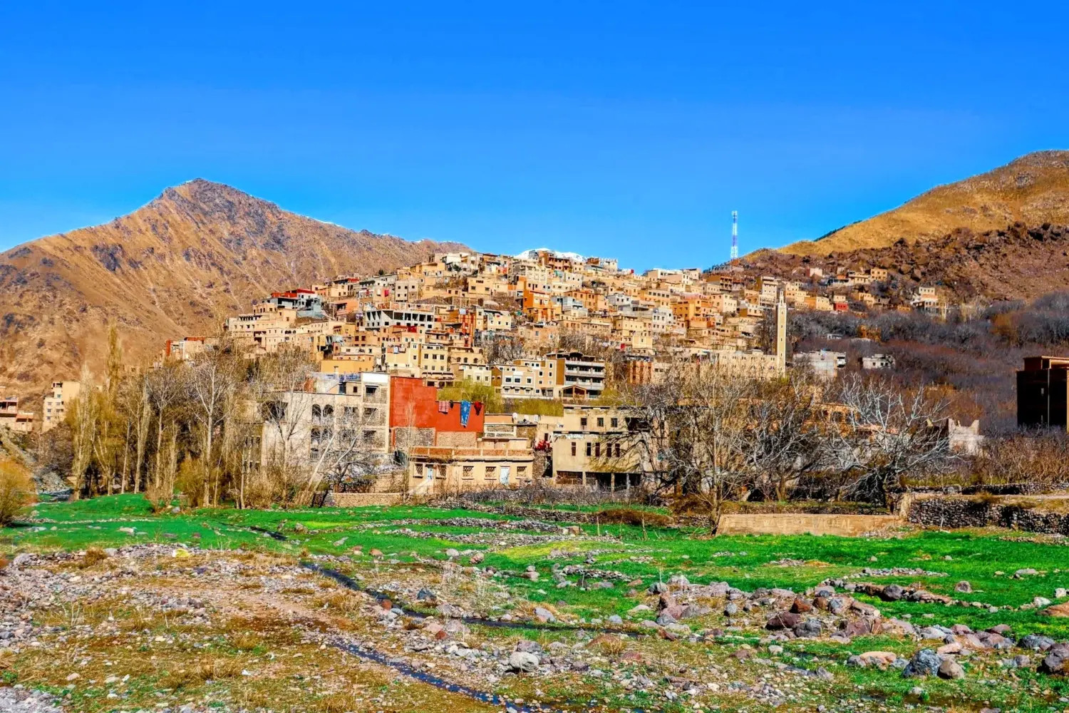 Berber village landscape in Imlil Valley High Atlas Mountains day trip to Imlil Valley Morocco