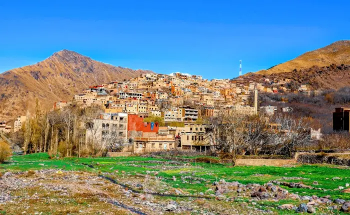 Berber village landscape in Imlil Valley High Atlas Mountains day trip to Imlil Valley Morocco