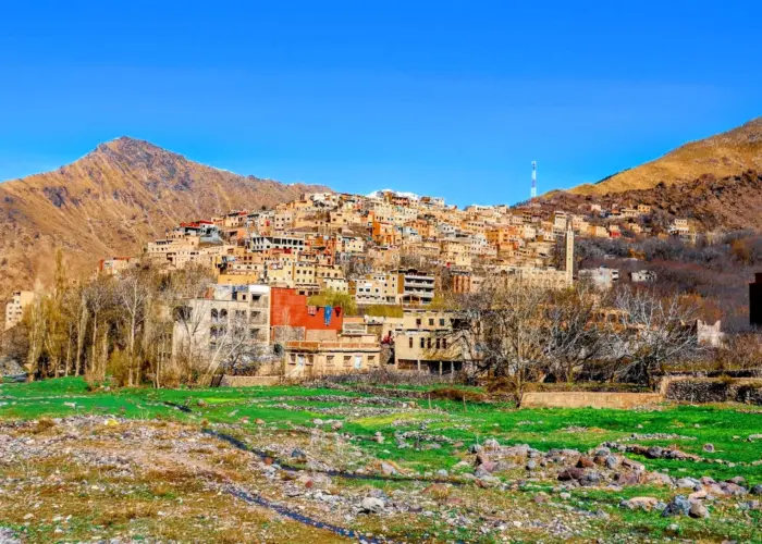 Berber village landscape in Imlil Valley High Atlas Mountains day trip to Imlil Valley Morocco