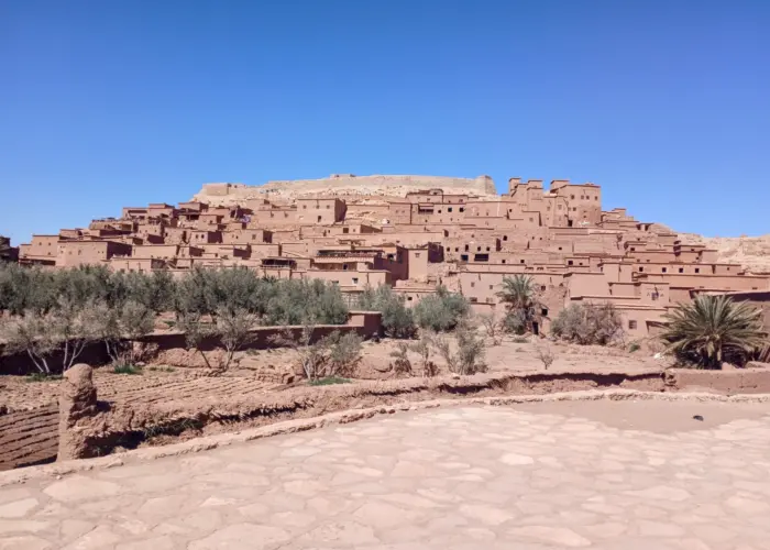 Ait Ben Haddou Kasbah UNESCO site in ouarzazat morocco during the 8 days Morocco tour from Tangier to Marrakech