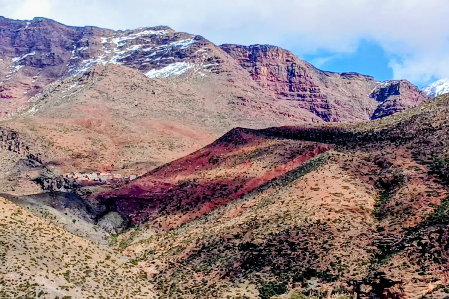 Berber village in the High Atlas Mountains with traditional houses and scenic views