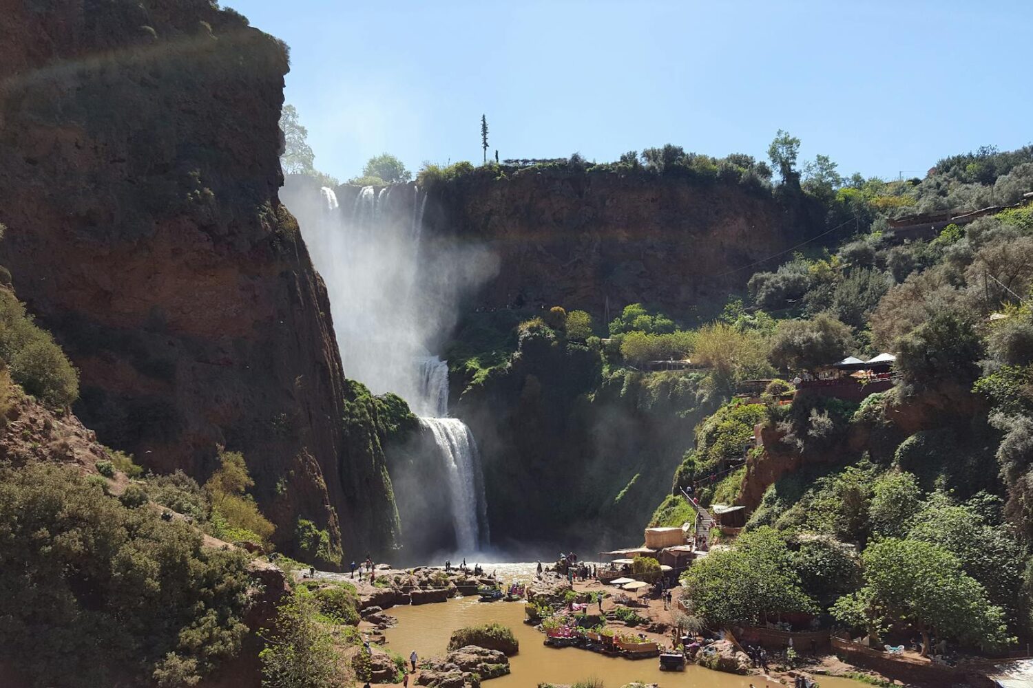 Ouzoud Waterfalls cascading into the river in Morocco