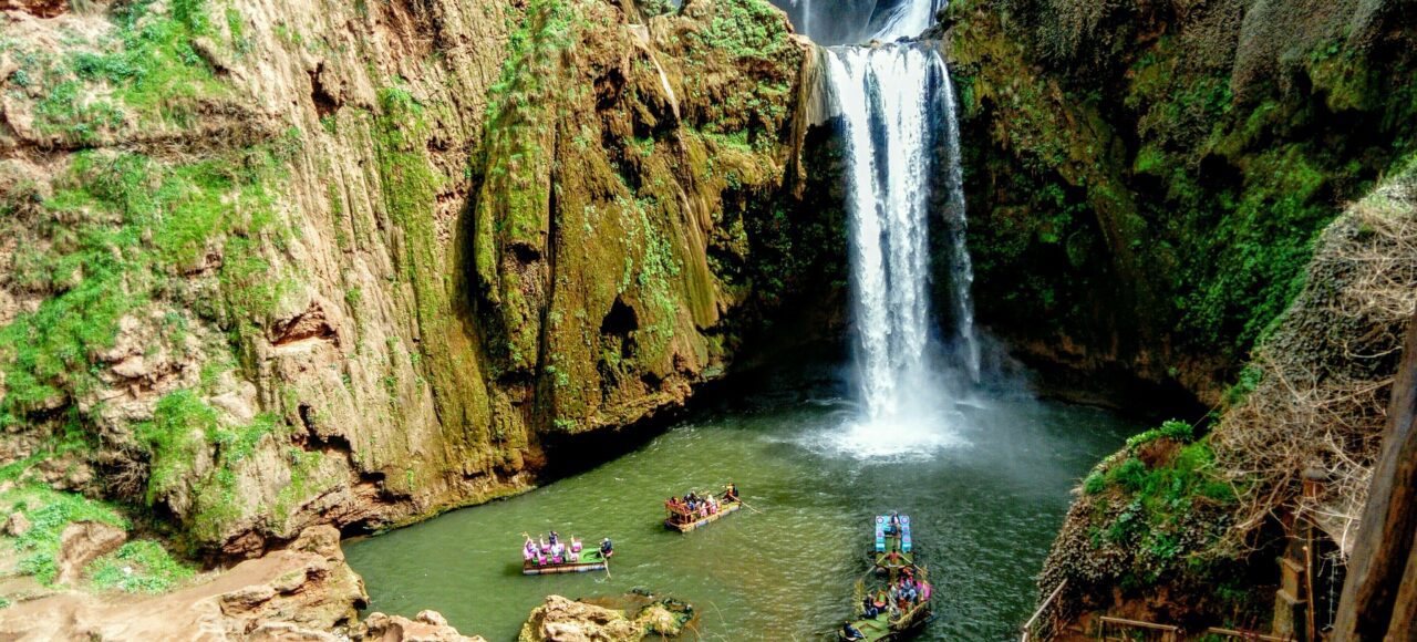 Ouzoud Waterfalls cascading into the river in Azilal Morocco