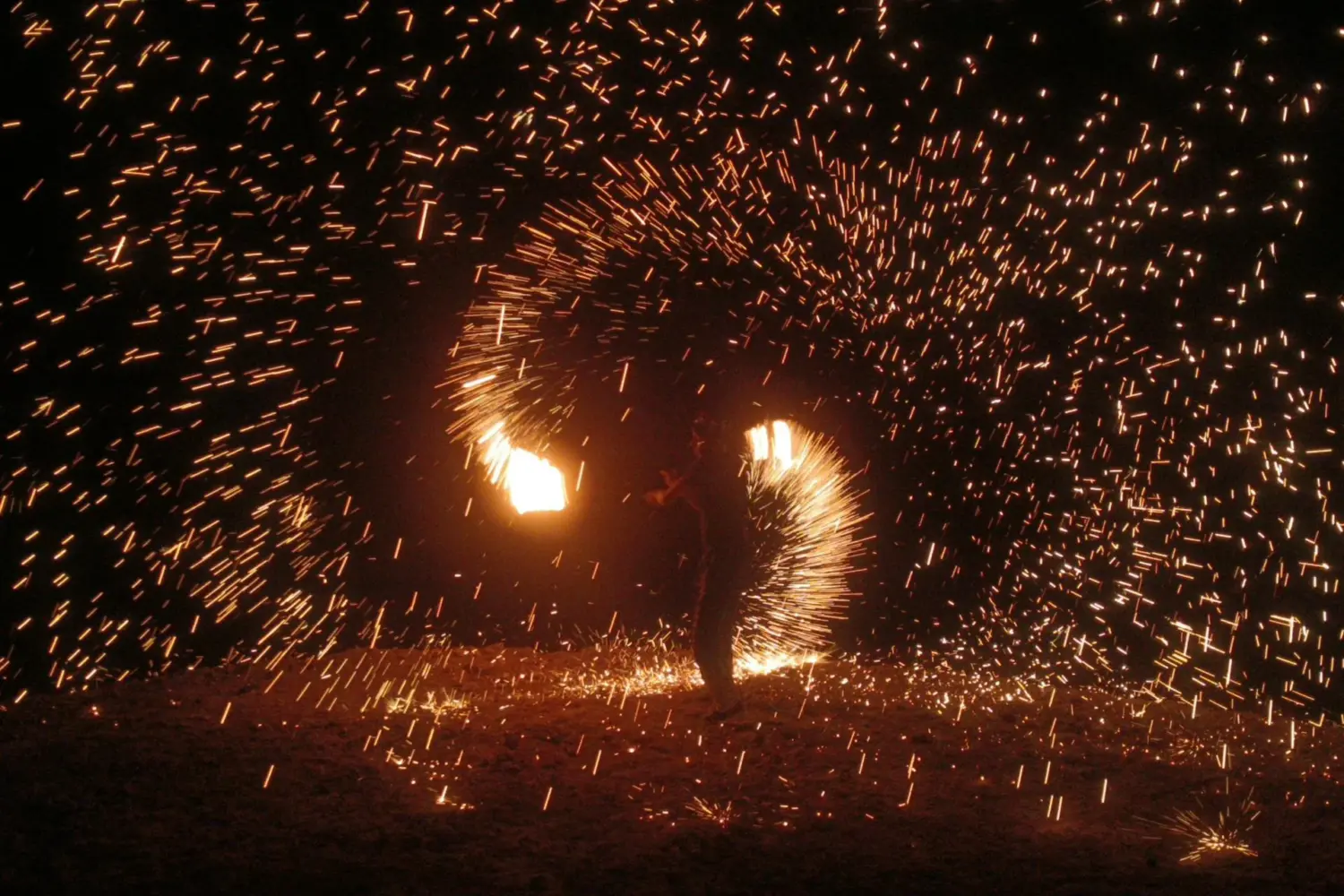 Fire show at night in Agafay near marrakech