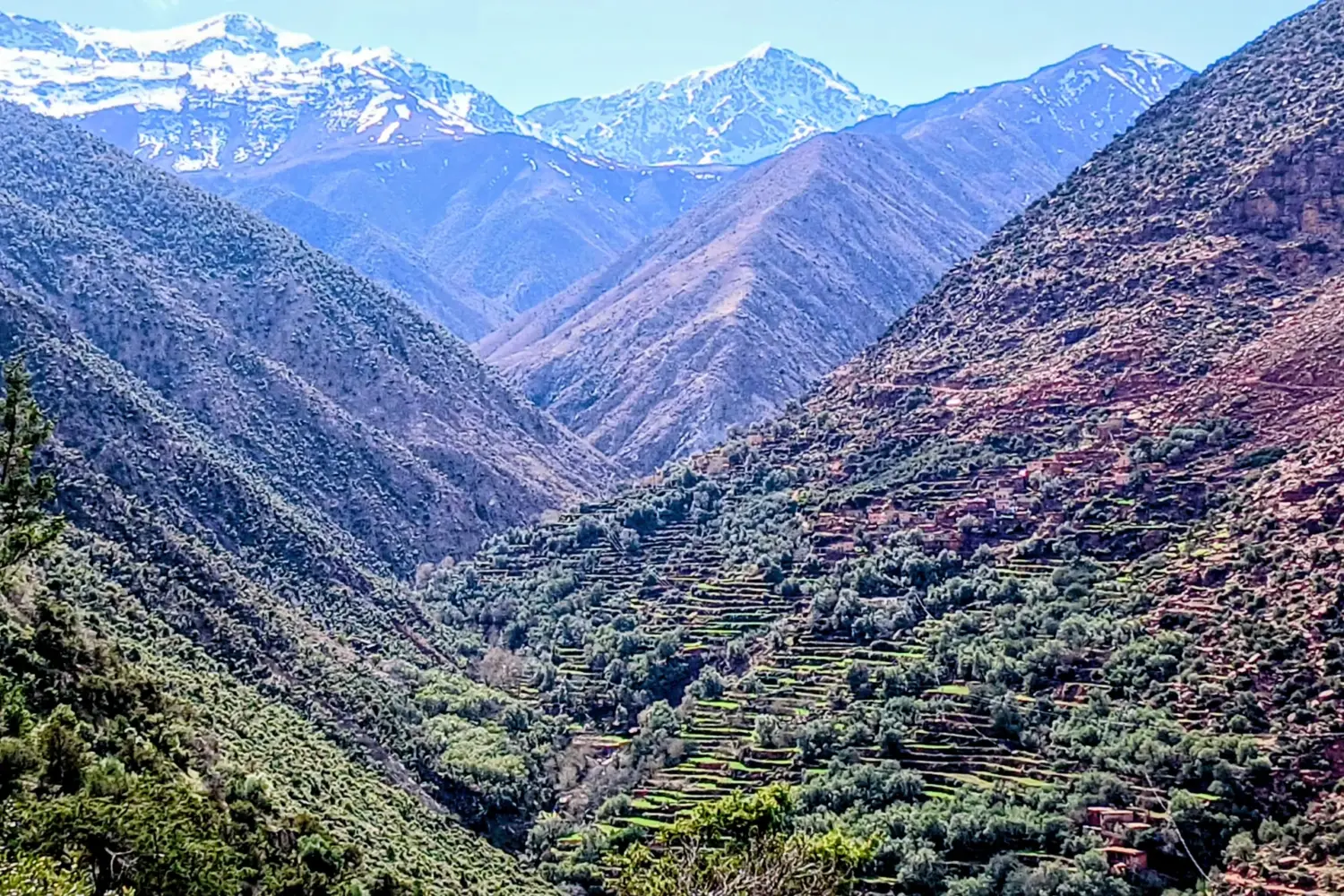 Atlas Mountains valley landscape seen during theOurika Valley Private Tour