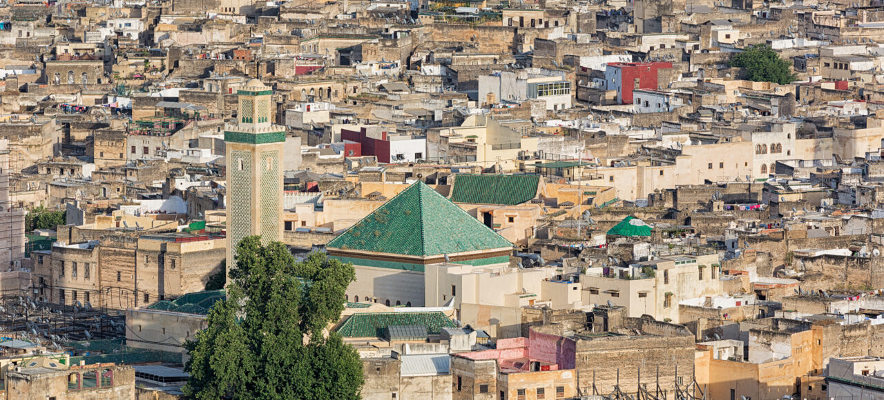 Aerial view of Fes Medina, Morocco – historic old city with traditional rooftops