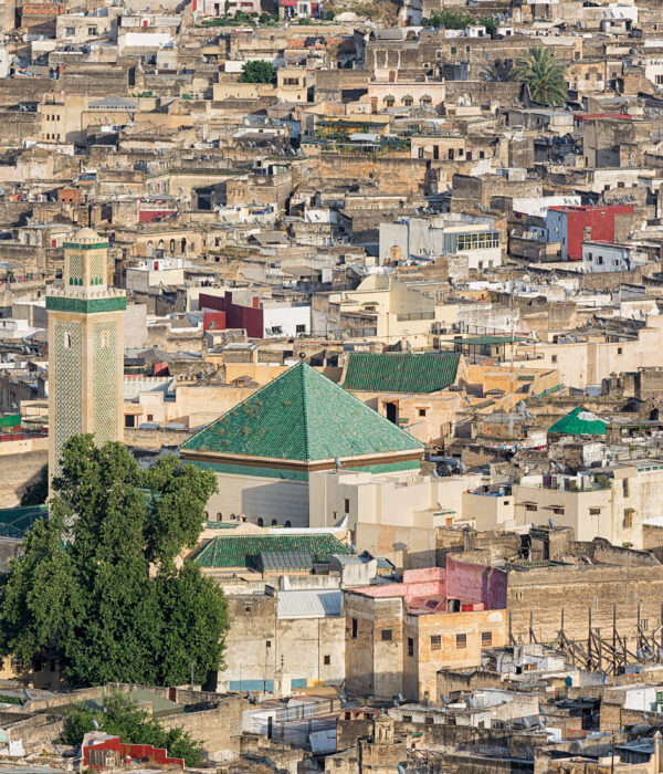 Aerial view of Fes Medina, Morocco – historic old city with traditional rooftops