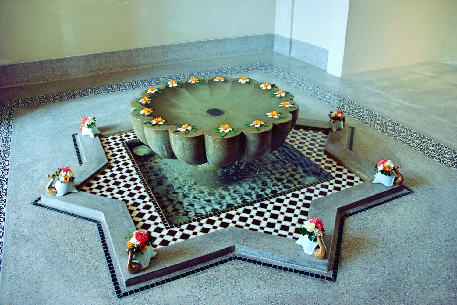 Moroccan fountain with colorful zellige mosaic tiles