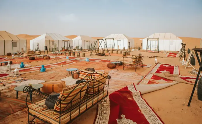 Luxury desert camp in Merzouga Sahara during the 4 day from marrakech to merzouga