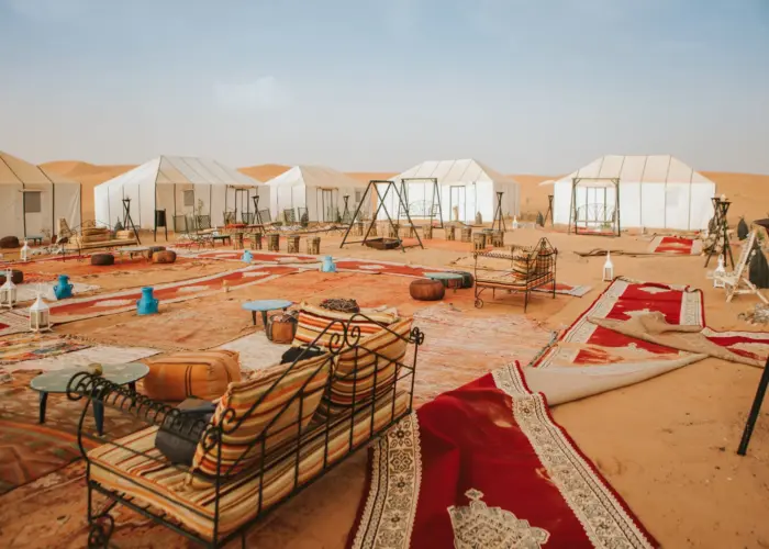 Luxury desert camp in Merzouga Sahara during the 4 day from marrakech to merzouga