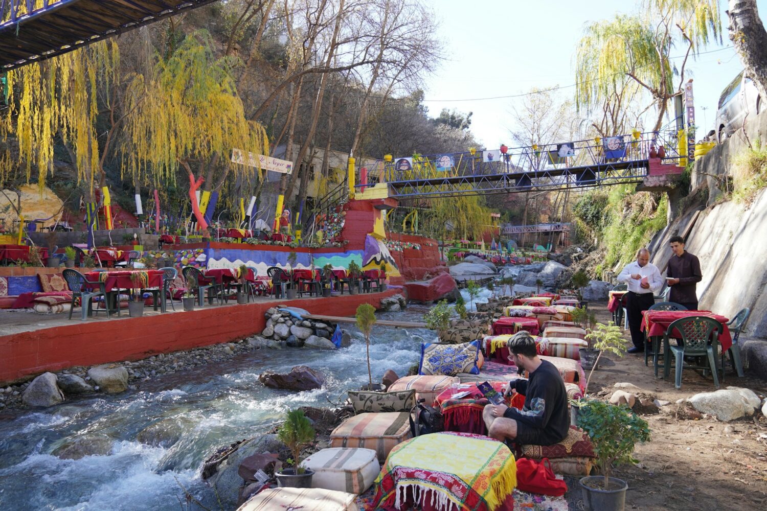 Colorful riverside cafés in the Ourika Valley near Marrakech