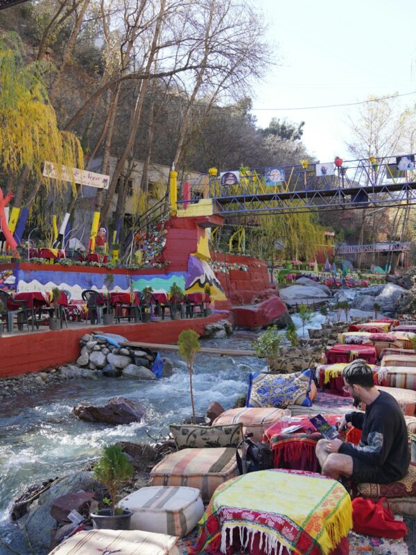 Colorful riverside cafés in the Ourika Valley near Marrakech