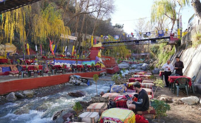Colorful riverside cafés in the Ourika Valley near Marrakech
