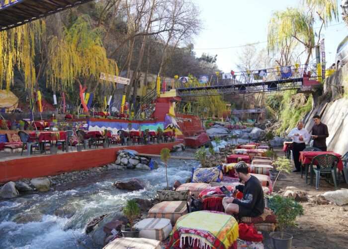 Colorful riverside cafés in the Ourika Valley near Marrakech