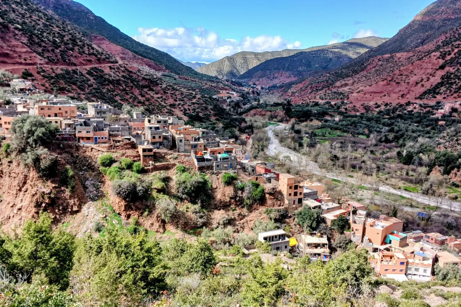 Traditional Berber village in the Atlas Mountains seen Valley