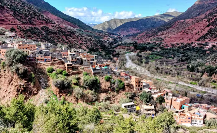 Traditional Berber village in the Atlas Mountains seen Valley