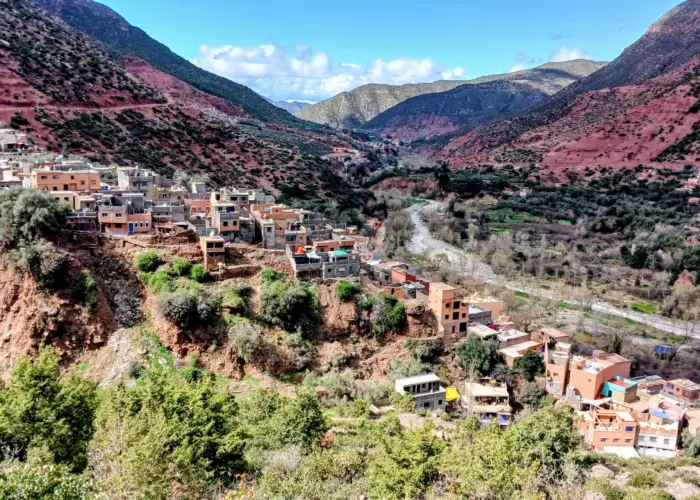 Traditional Berber village in the Atlas Mountains seen Valley