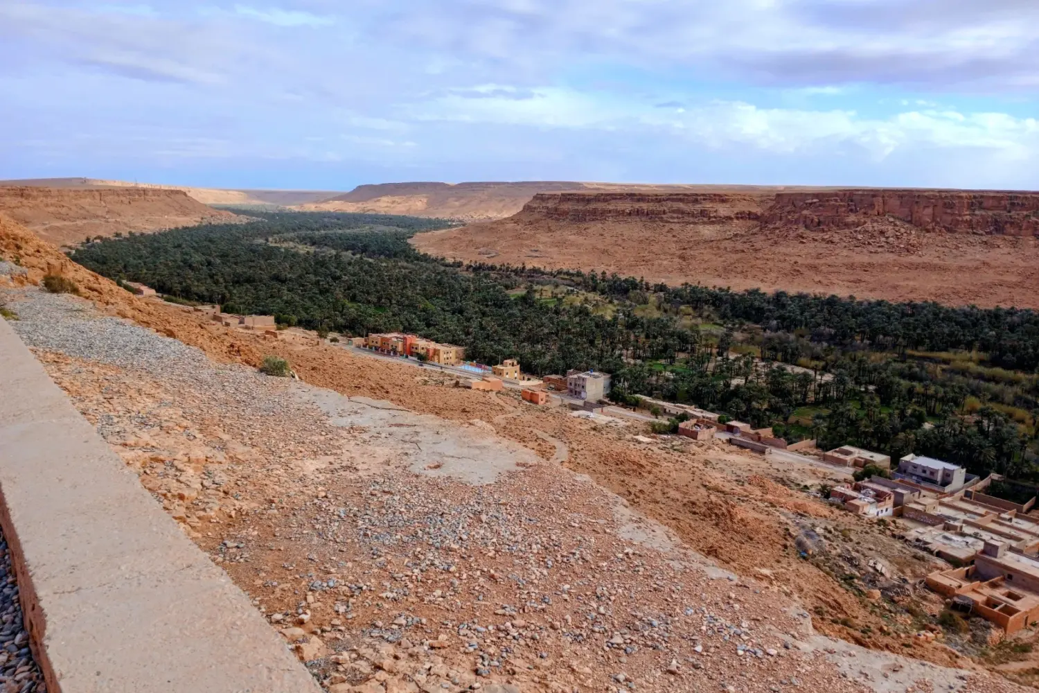 Fes to Marrakech Desert Tour panoramic view of the Ziz Valley oasis in southern Morocco