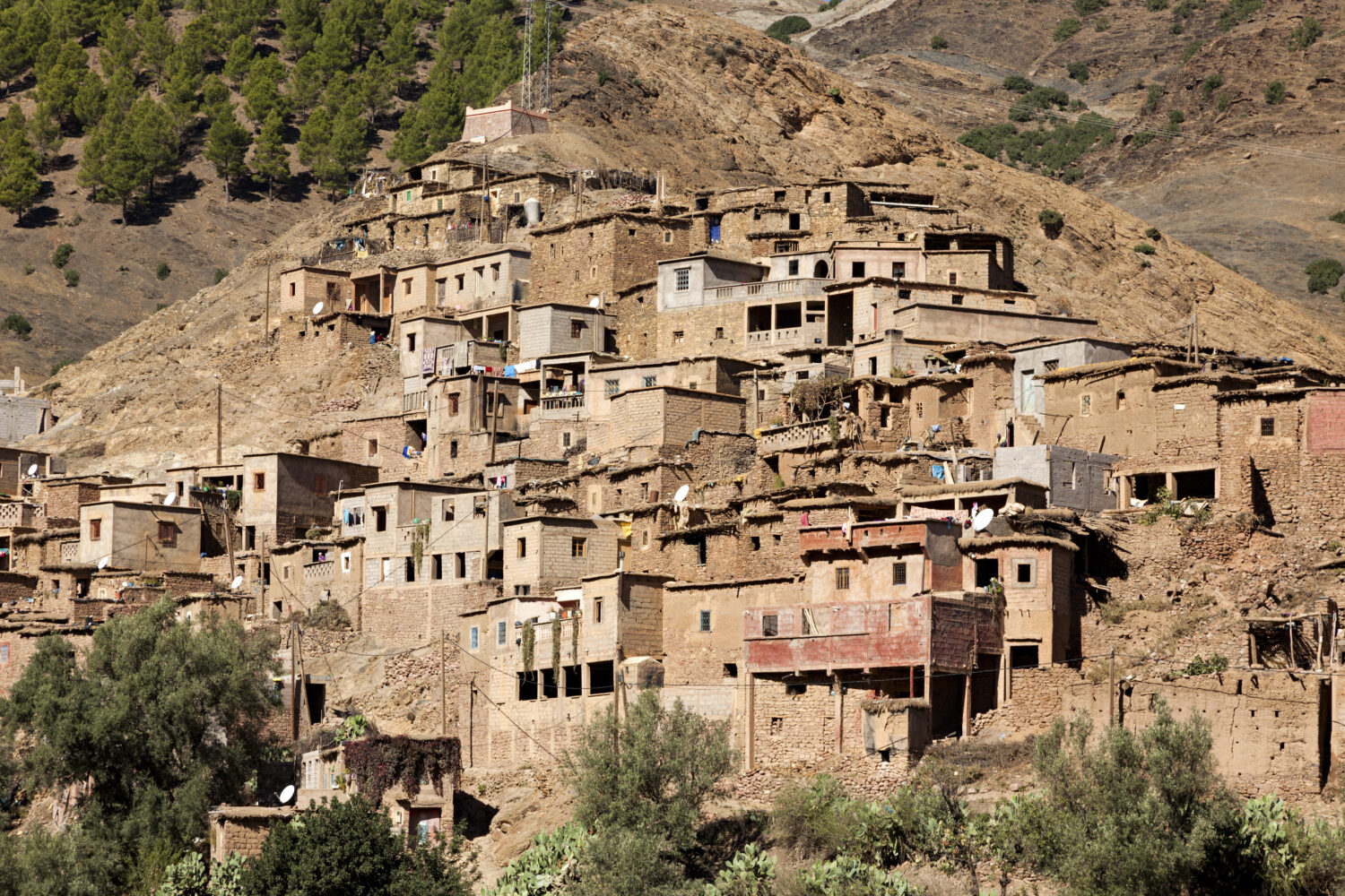 Traditional Berber village in the Atlas Mountains, Morocco – authentic mud-brick houses and mountain scenery