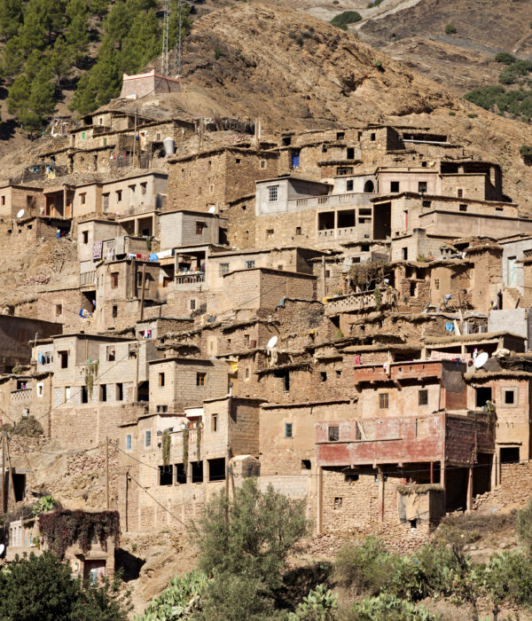 Traditional Berber village in the Atlas Mountains, Morocco – authentic mud-brick houses and mountain scenery