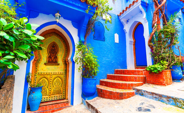 9-Day Imperial Cities & Sahara Tour from Casablanca Blue stairs and colorful flower pots in the medina of Chefchaouen, Morocco