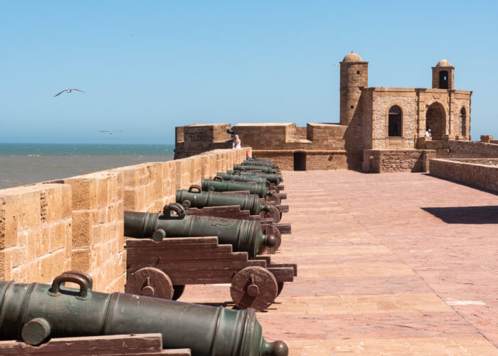 Historic ramparts and cannons at the Skala of Essaouira, Morocco