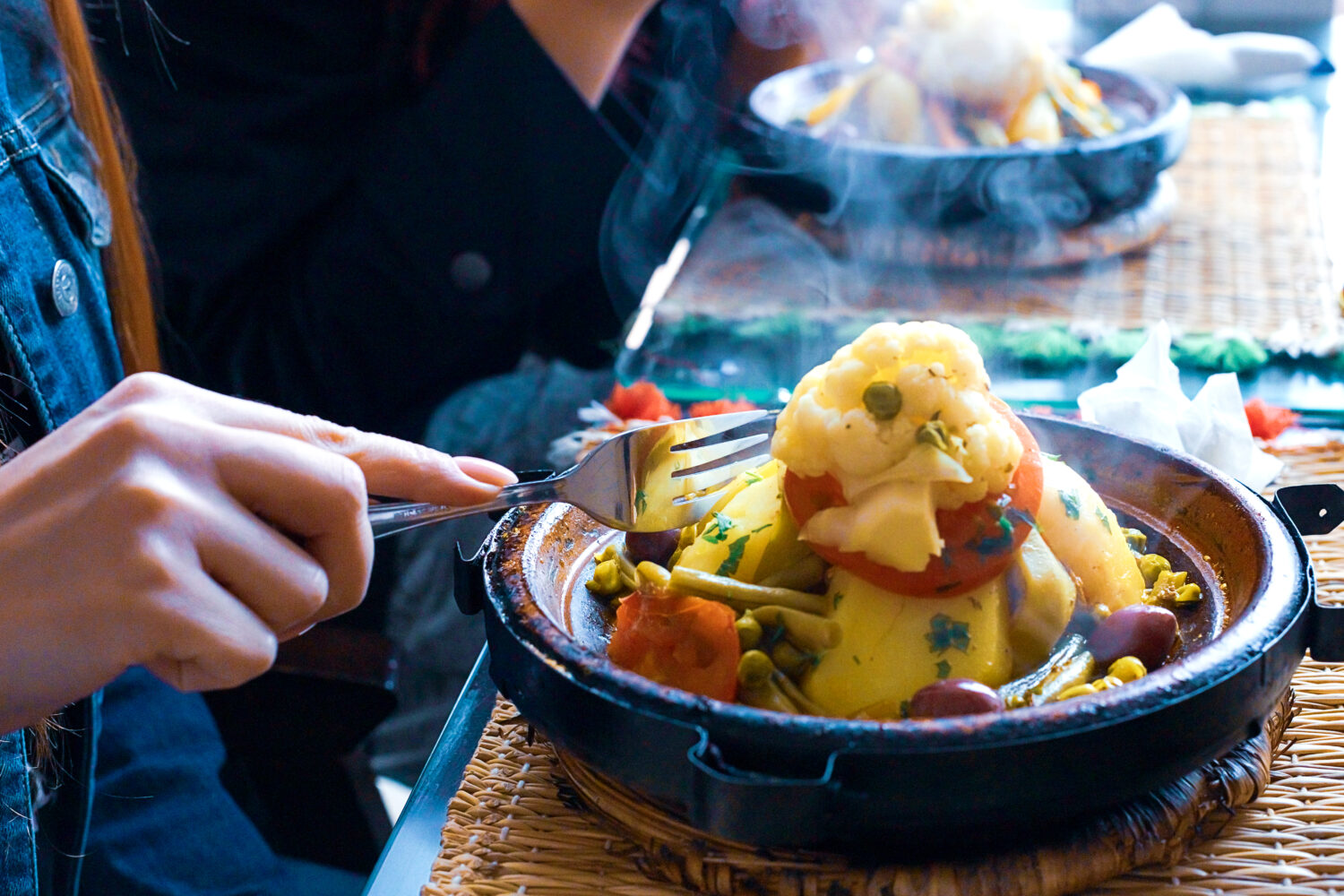 Traditional Moroccan tajine dish with meat and vegetables