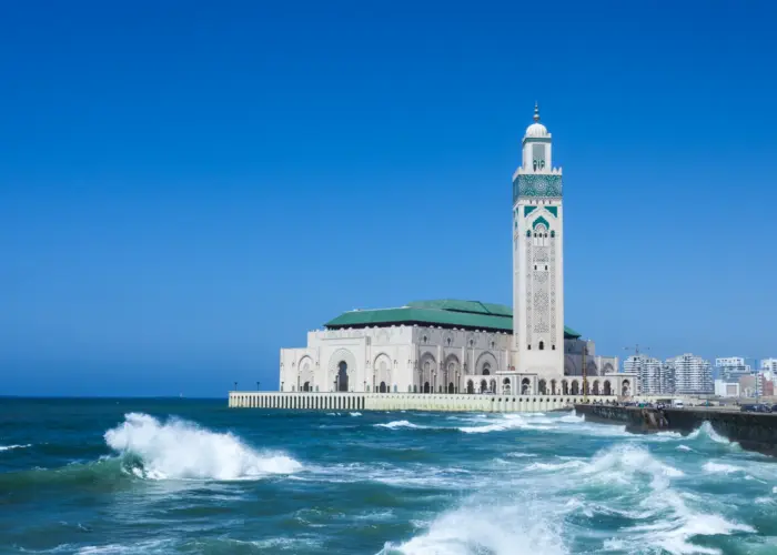 Hassan II Mosque by the ocean Casablanca during 9 day tour from Marrakech to Casablanca