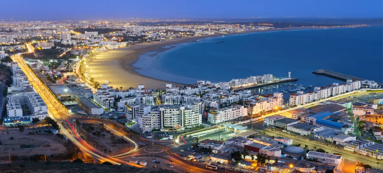 Marrakech to Agadir Private Tour – view of Agadir Morocco city and marina on the Atlantic coast