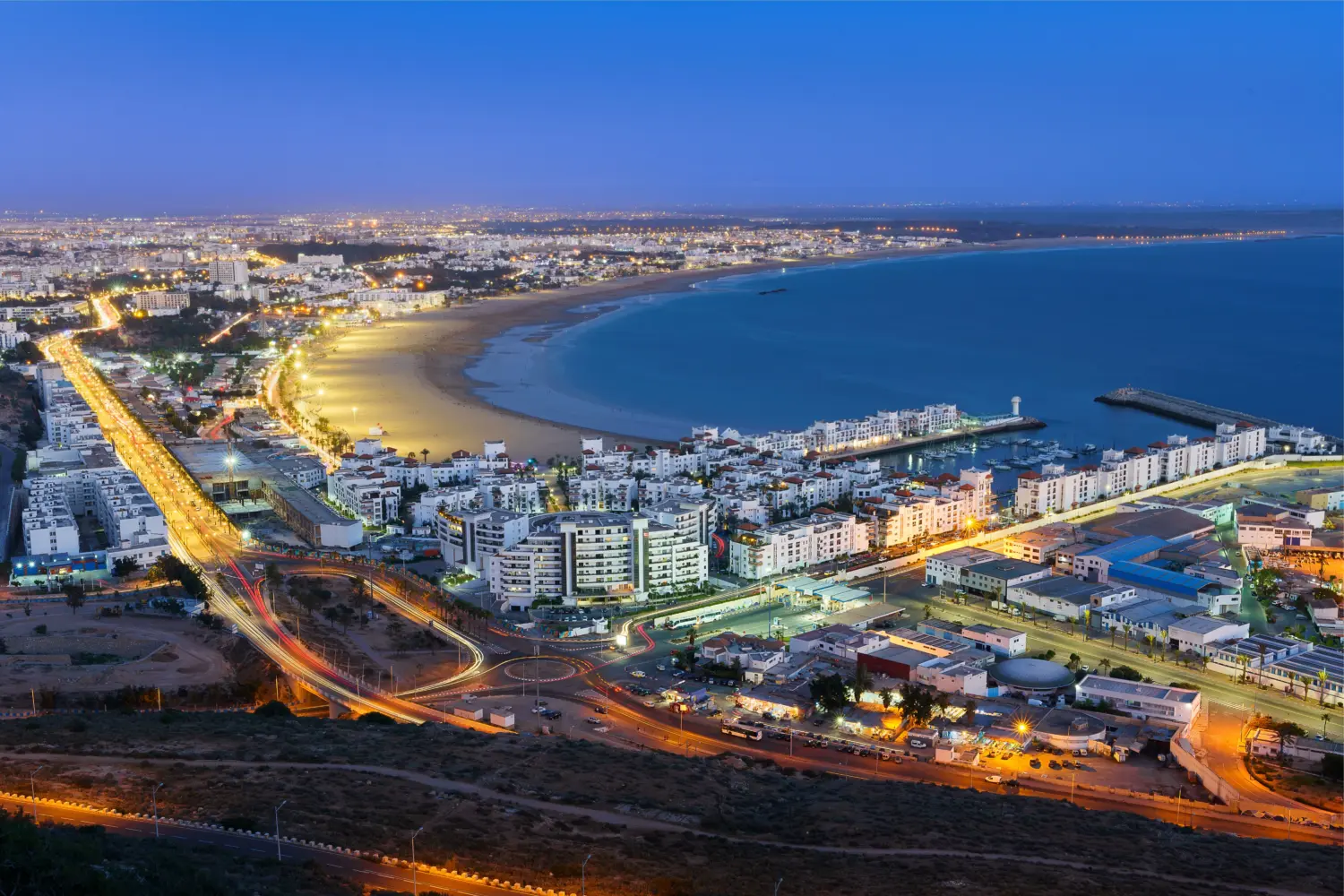 Marrakech to Agadir Private Tour – view of Agadir Morocco city and marina on the Atlantic coast