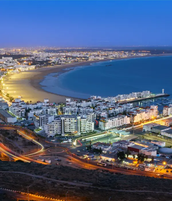 Marrakech to Agadir Private Tour – view of Agadir Morocco city and marina on the Atlantic coast
