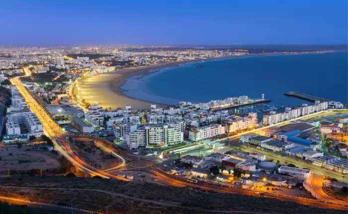 Marrakech to Agadir Private Tour – view of Agadir Morocco city and marina on the Atlantic coast