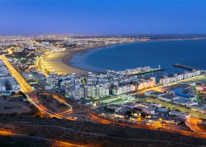 Marrakech to Agadir Private Tour – view of Agadir Morocco city and marina on the Atlantic coast