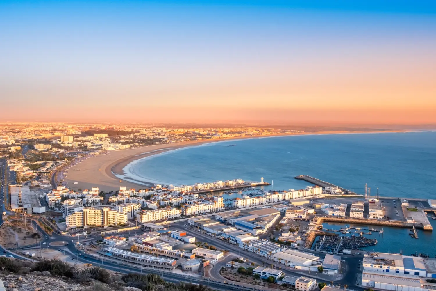 Marrakech to Agadir Private Tour Agadir city and marina at sunset during