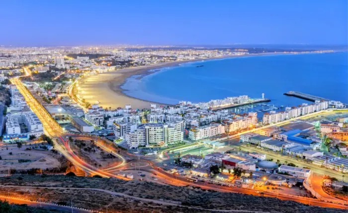 Panoramic view of Agadir beach and city Morocco Agadir day trip from Marrakech