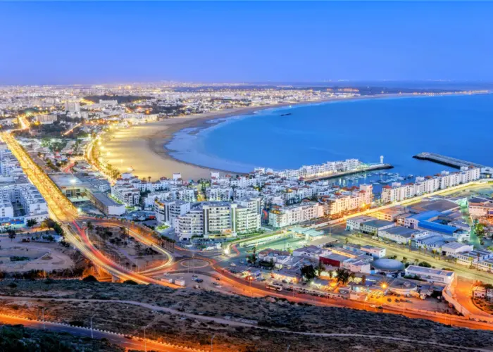 Panoramic view of Agadir beach and city Morocco Agadir day trip from Marrakech