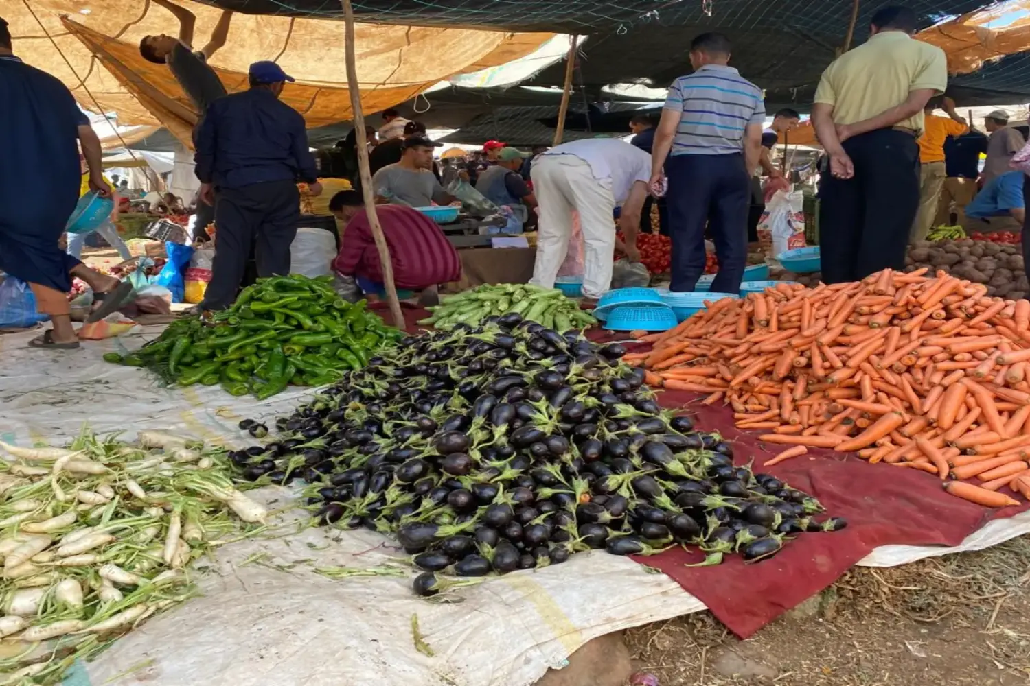 traditional Berber market with fresh vegetables and spices in Morocco