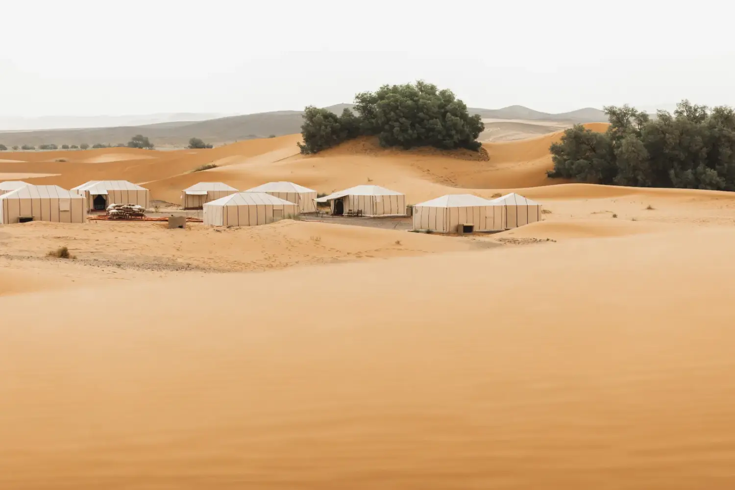Luxury desert camp in Merzouga Sahara Morocco – golden dunes and private tents