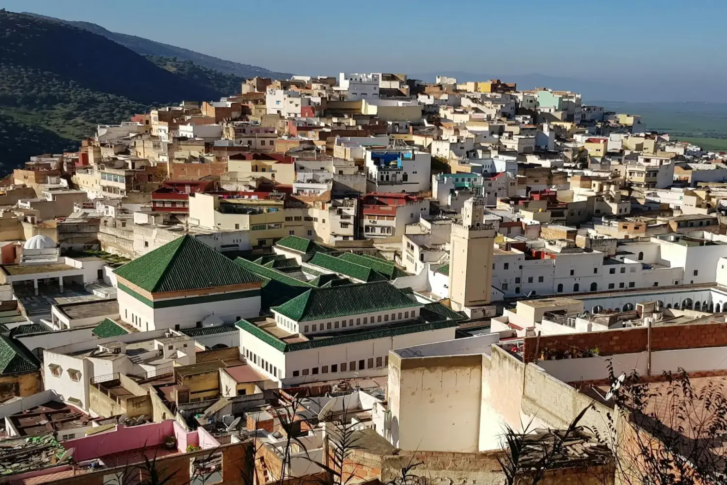 7-Day Private Sahara Tour from Marrakech to Fes – panoramic view of Moulay Driss Zerhoun near Fes Morocco