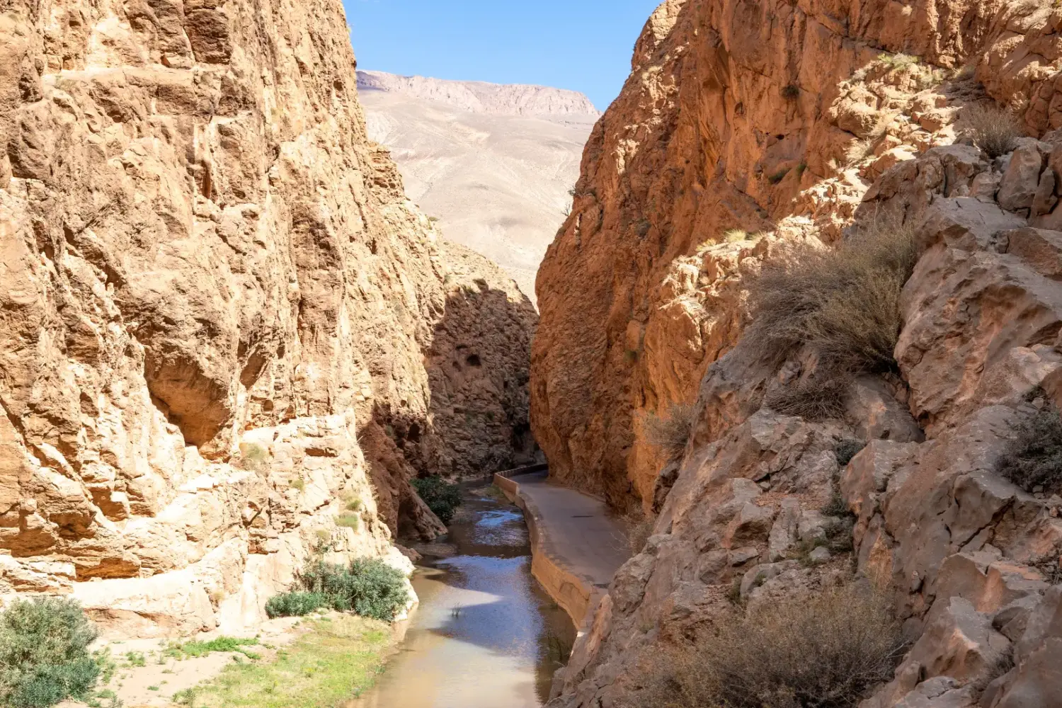 narrow mountain road passing through the Dades Gorge in Morocco