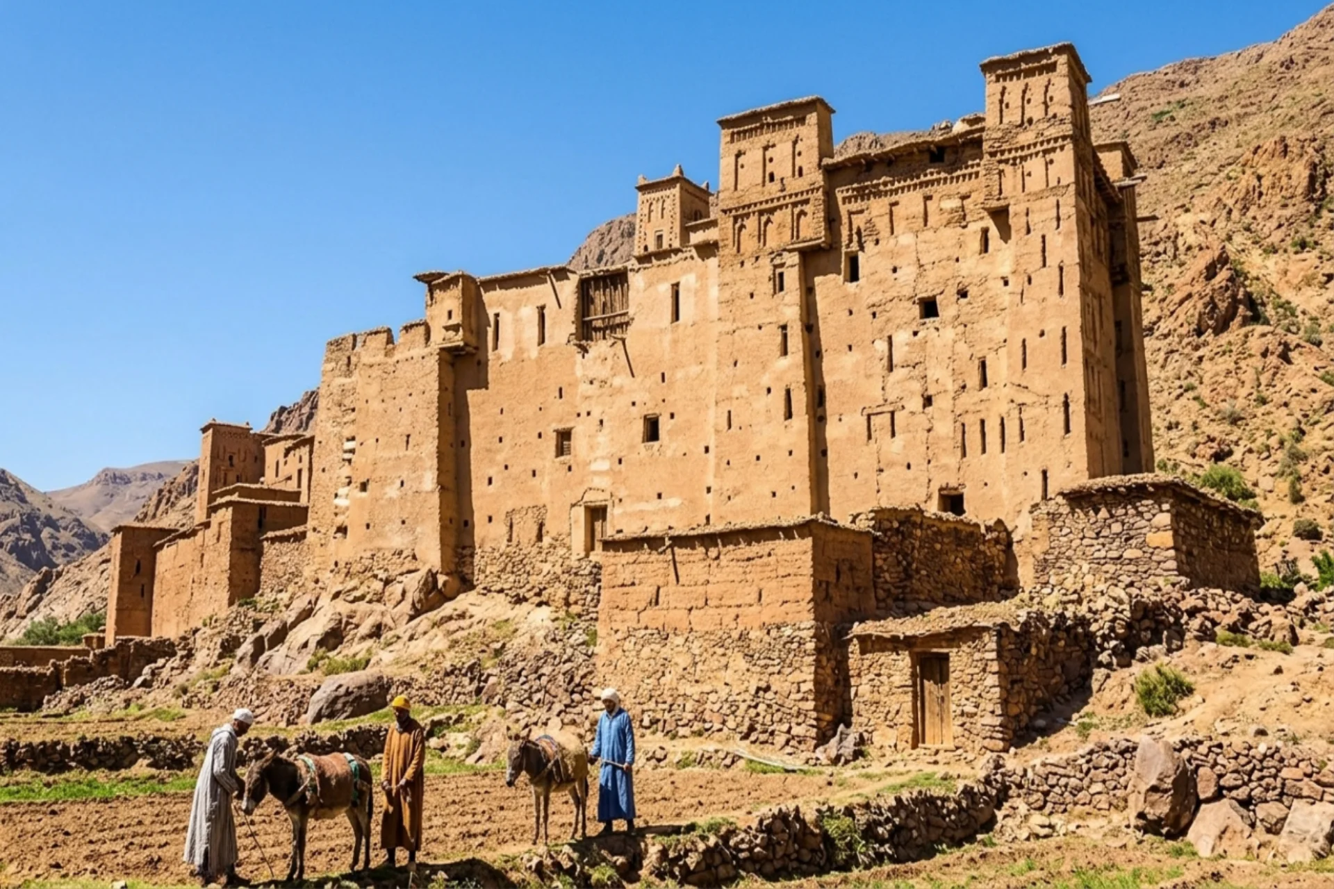 Traditional Igherm fortress near Agadir Morocco built with earthen Berber architecture