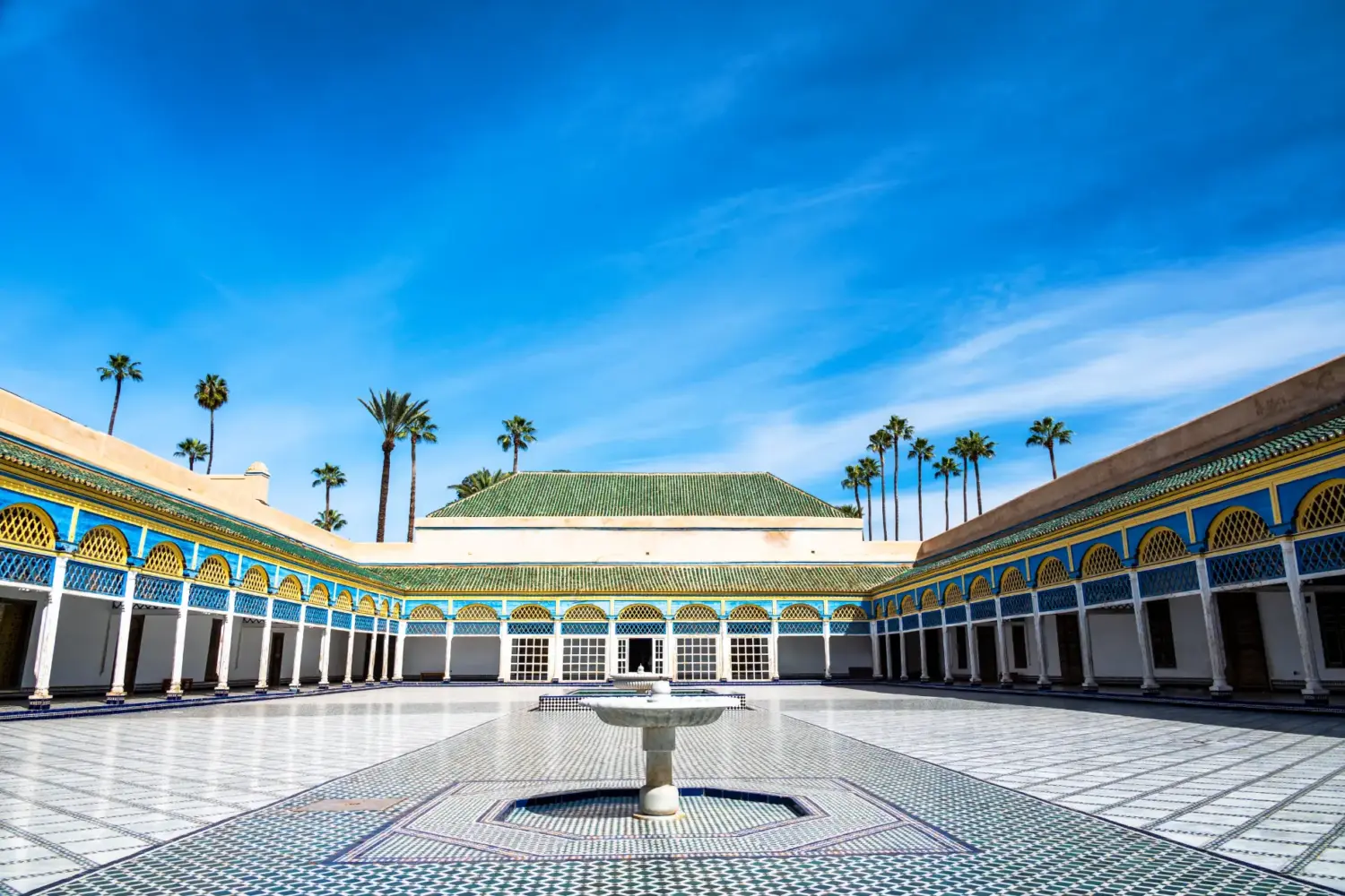 Bahia Palace courtyard with traditional Moroccan architecture in Marrakech