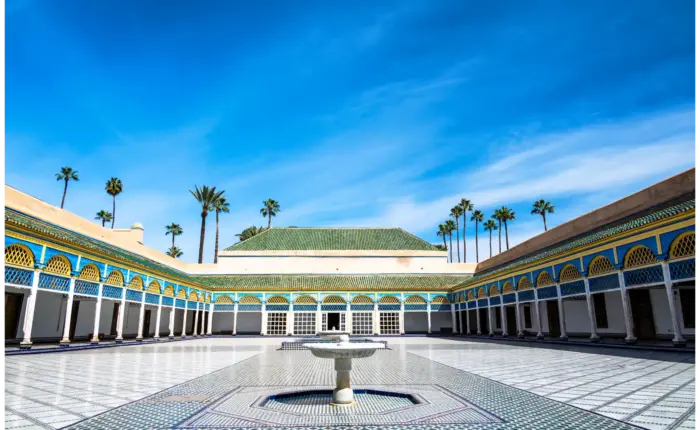 Bahia Palace courtyard with traditional Moroccan architecture in Marrakech