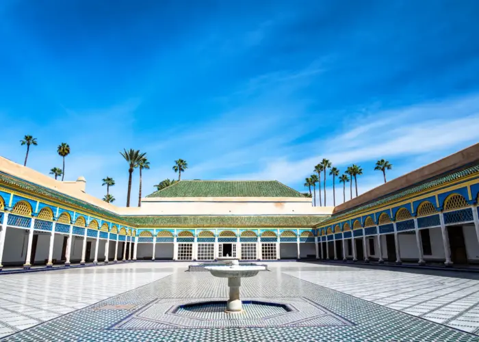 Bahia Palace courtyard with traditional Moroccan architecture in Marrakech