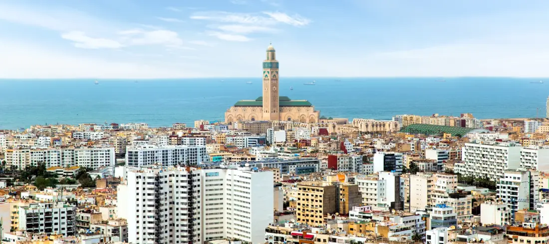mosque hassan 2 morocco Casablanca city skyline and Hassan II Mosque Morocco during 9-Day Morocco Tour from Casablanca