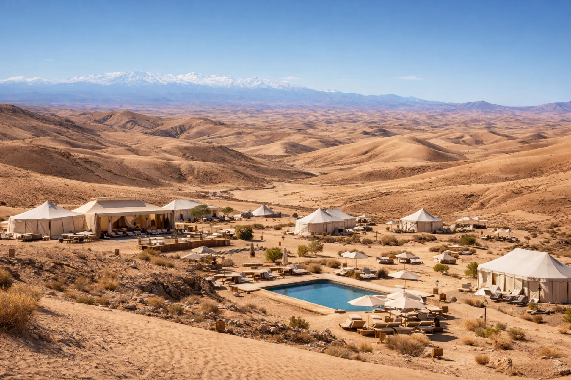 3-Day Private Tour Agafay Desert And Essaouira featuring a luxury desert camp in Agafay