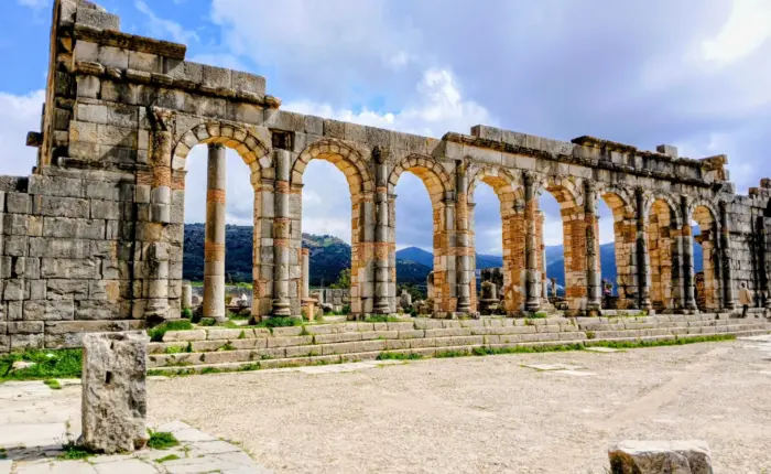 Roman arches in Volubilis ruins Morocco