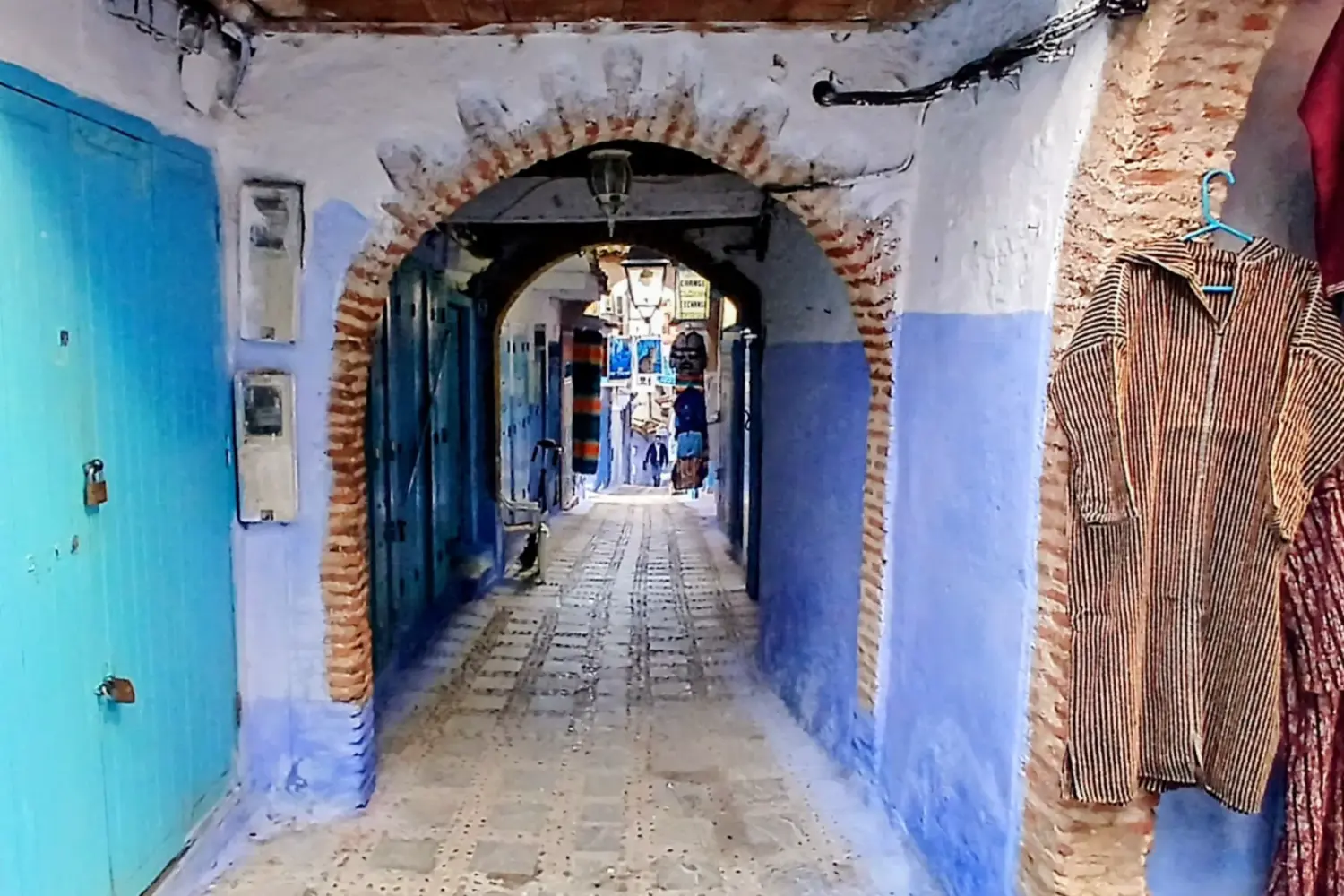 Blue street corridor in Chefchaouen medina