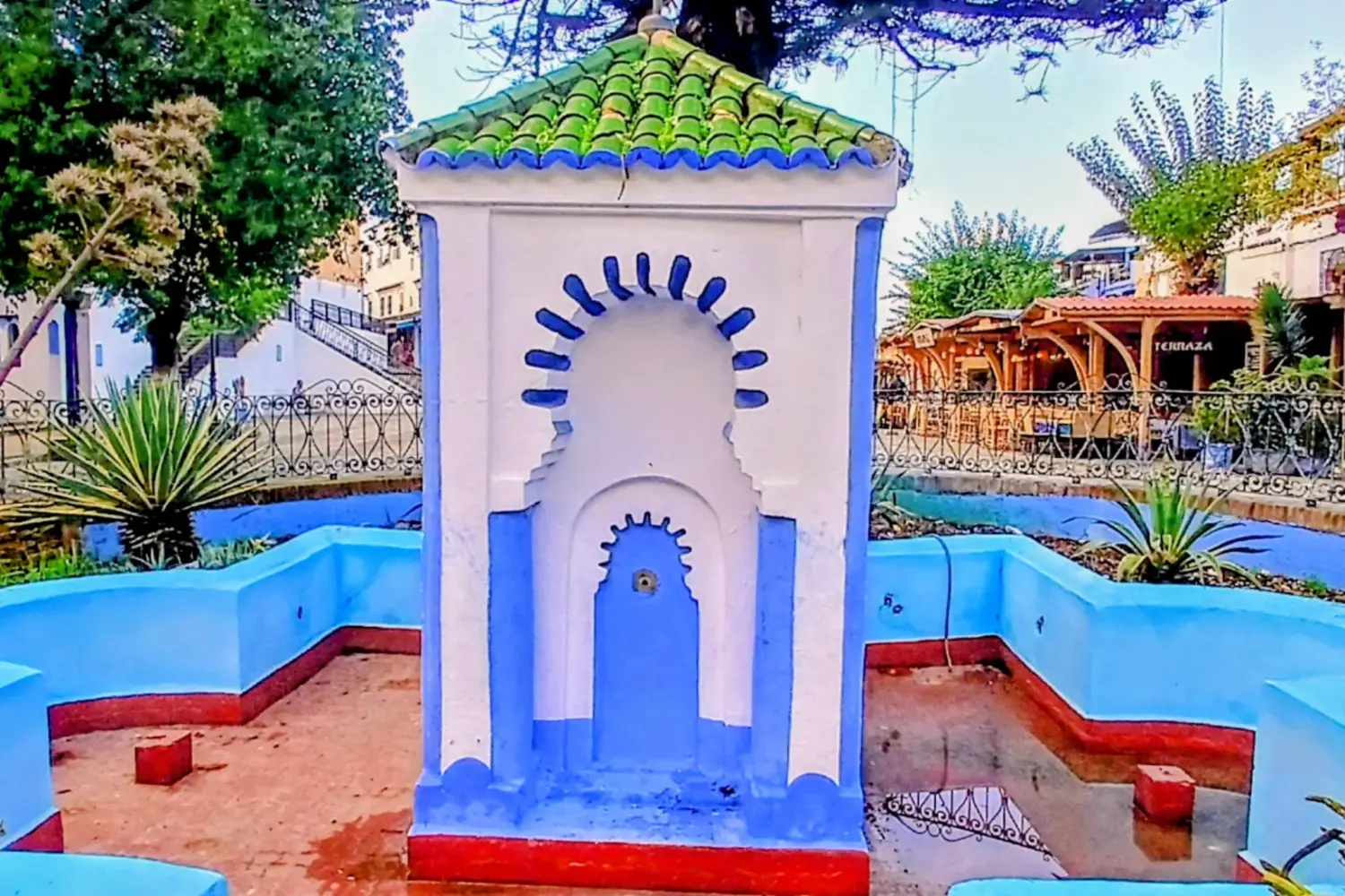 Blue and white architectural details in Chefchaouen